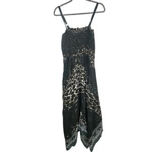 Soft Surroundings Womens Handkerchief Hem Maxi Dress Size M Smocked Boho Coastal